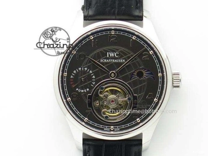 MIROTIME 0419 Portuguese Tourbillon Power Reserve Moonphase SS Black Dial On Black Leather Strap TechFriendly 7321